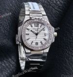 RRR Factory Patek Philippe Nautilus Cal.E 23-250SC Movement 32mm White Embossed Wave Pattern Face Women Watch